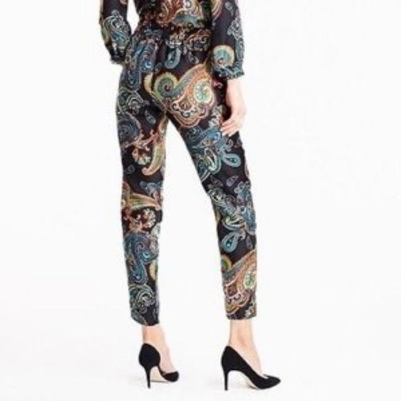 J CREW Silk Twill Bold Paisley Pull On Cropped Pants - Size 0 - Picture 2 of 10